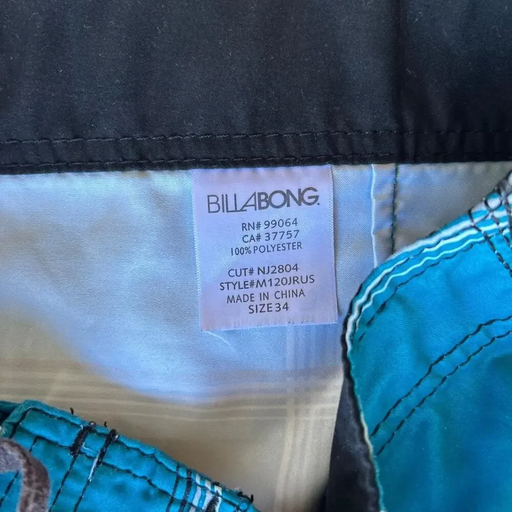Vintage baggy grail plaid teal billabong board short swimsuit